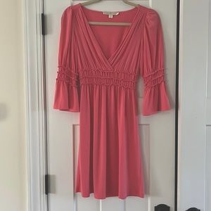 Boston Proper knit dress in pinkish coral size XS elastic waist, bell selves